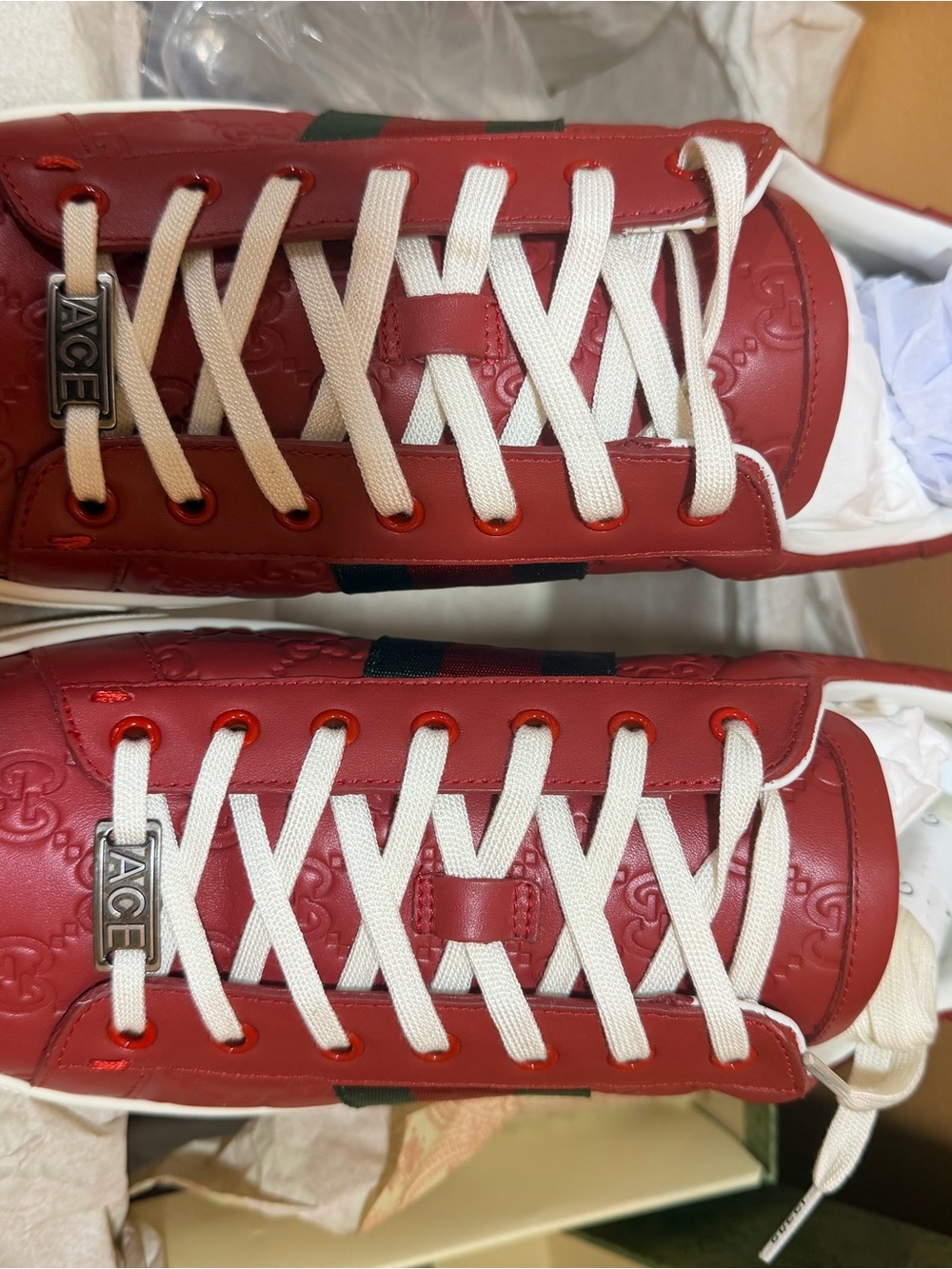 Gucci Red Leather ACE Sneakers with White Laces